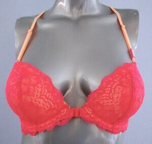 PINK Victoria's Secret Nwt The Date Racerback Push-Up Pink Orange Lace Bra 32D